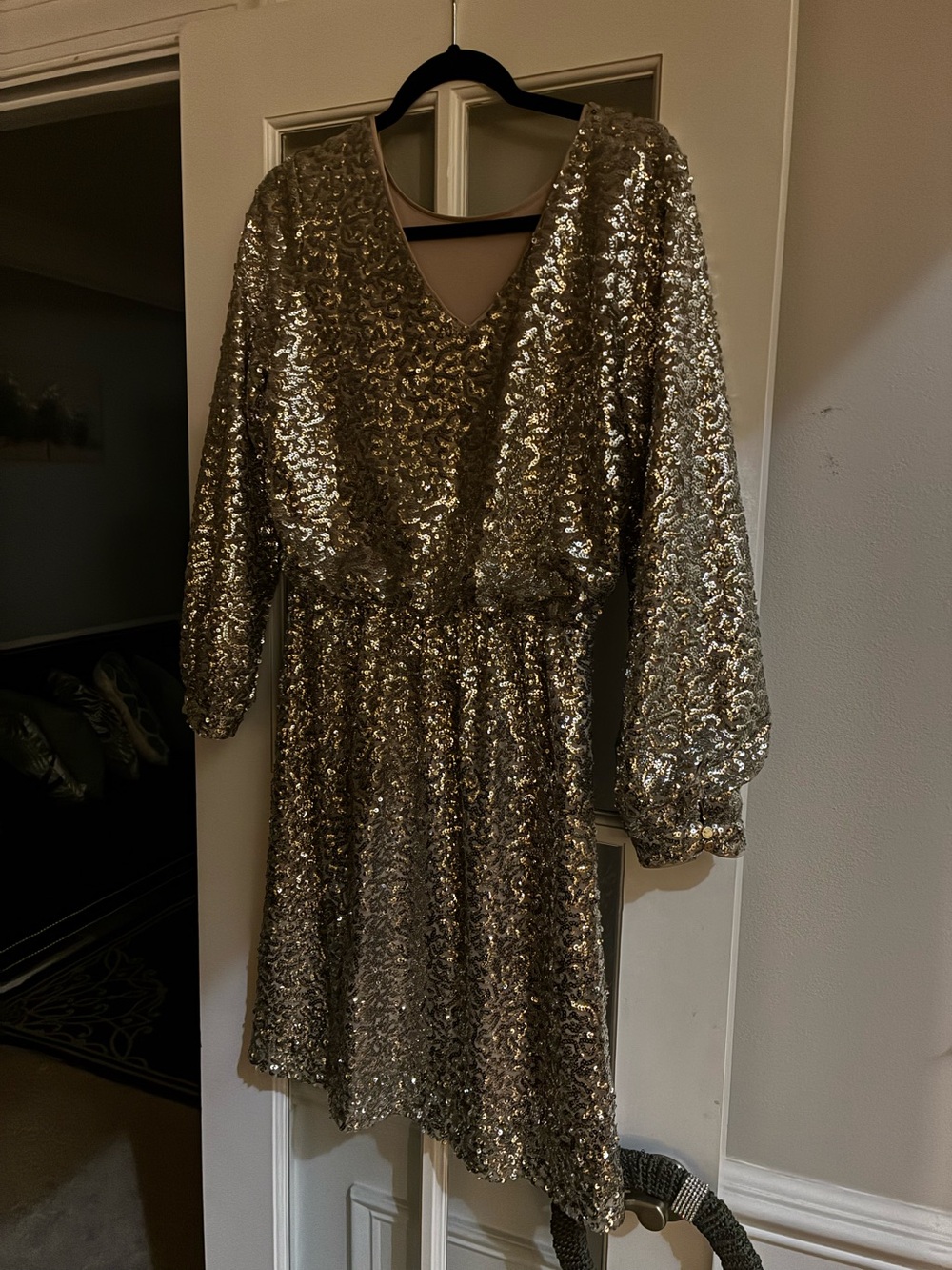 The Eye of the event Sparkling Silver Sequin V-Neck Party Dress